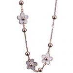 Van Cleef and Arpels Replica White Enamel Floral Charm & Silver Beads Heavy Chain Necklace