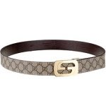 Gucci Replica Rectangular Brass Double G Buckle Reversible Monogram Belt