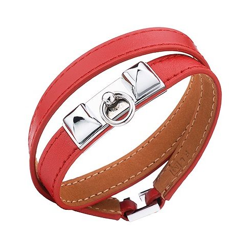 Hermes Replica Silver Pyramid Accent Cadena Lock Slim Red Leather Bracelet
