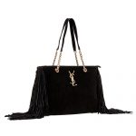 Saint Laurent Monogram Fringe Suede Chain Strap Tote Black