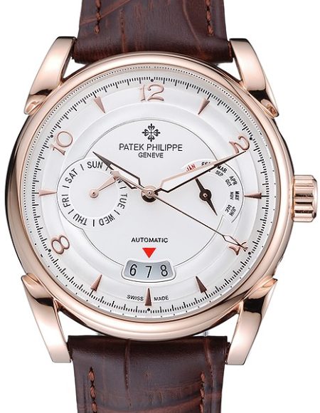 Patek Philippe Complications Chronograph White Dial Gold Case Brown Leather Bracelet  1454236