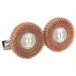 Cartier Double C Logo Rose Decor Gold Cufflinks 700678