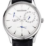 Swiss Jaeger LeCoultre Master Ultra Thin Reserve De Marche White Dial Stainless Steel Case Black Leather Strap