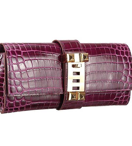 Hermes Medor Crocodile Leather Plum Clutch 18926682