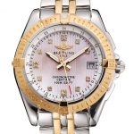 Breitling Colt Lady Pink Dial Diamond Hour Marks Gold Bezel Stainless Steel Case Two Tone Bracelet