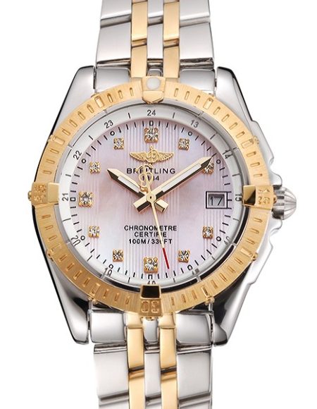 Breitling Colt Lady Pink Dial Diamond Hour Marks Gold Bezel Stainless Steel Case Two Tone Bracelet