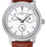 Vacheron Constantin Patrimony Power Reserve White Dial Silver Diamond Case Brown Leather Bracelet  1454266