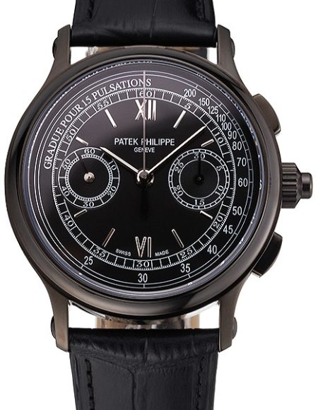 Swiss Patek Philippe 5170J Chronograph Black Dial Black Case Black Leather Strap