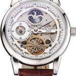 Patek Philippe Dual Time Moonphase Tourbillon White Skeletonised Dial Stainless Steel Case Brown Leather Strap