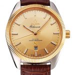 Omega Globemaster Gold Dial And Bezel Stainless Steel Case Brown Leather Strap