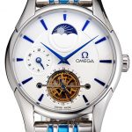 Omega De Ville Moonphase Tourbillon White Dial Stainless Steel Case Two Tone Steel Blue Bracelet