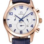 Omega Chronograph White Dial Rose Gold Case Blue Leather Strap