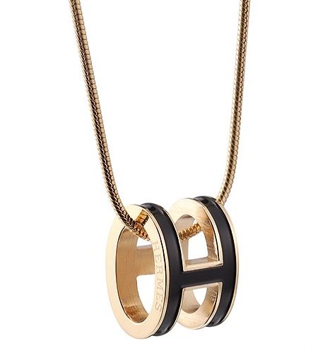 Hermes Pop H Black Enamel Gold Handware Necklace 700621