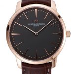 Swiss Vacheron Constantin Patrimony Grey Dial Rose Gold Case Brown Leather Bracelet 1454166