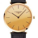 Swiss Longines Grande Classique Gold Dial Gold Case Black Leather Strap