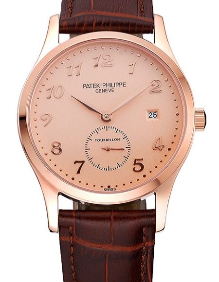 Patek Philippe Calatrava Rose Dial Rose Gold Case Brown Leather Strap  622836