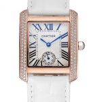 Cartier Tank MC Gold Diamond Case White Dial White Leather Strap  622169