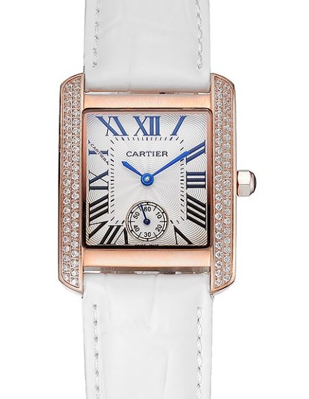 Cartier Tank MC Gold Diamond Case White Dial White Leather Strap  622169