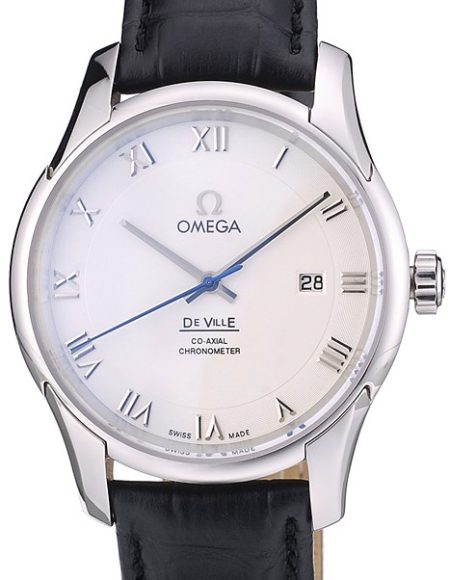 Omega Swiss DeVille Stainless Steel Bezel Black Leather Strap 7620