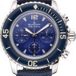 Swiss Blancpain Fifty Fathoms Flyback Chronograph Blue Dial Blue Bezel Stainless Steel Case Blue Canvas Strap
