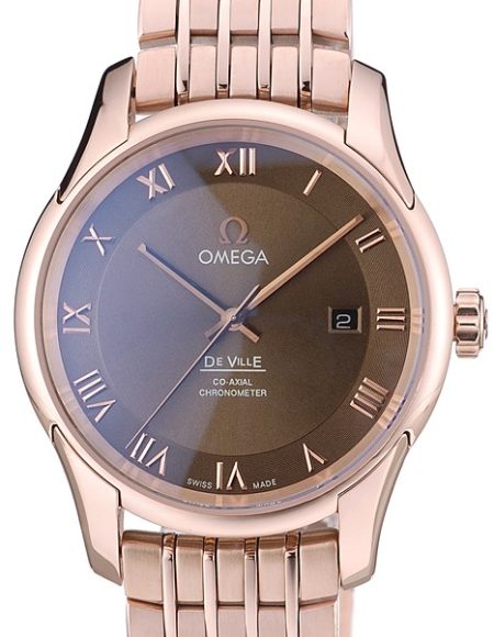 Omega Swiss DeVille Rose Gold Bezel Roman Numbers Brown Dial 7610