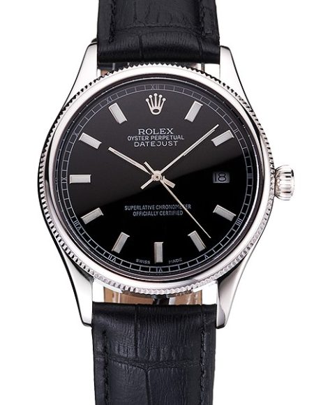 Swiss Rolex Datejust Black Dial Stainless Steel Case And Bracelet