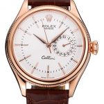 Rolex Cellini White Rose Dial Gold Case Brown Leather Bracelet  622725