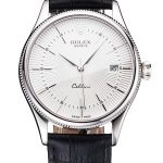 Swiss Rolex Cellini Date White Dial Stainless Steel Case Black Leather Strap