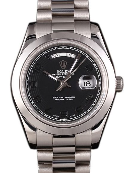 Swiss Rolex Daydate Stainless Steel Bracelet Black Dial 80294
