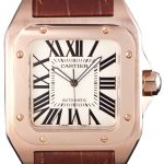 Swiss Cartier Santos Rose Gold with Brown Leather Strap  621522