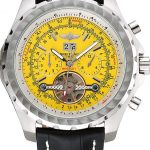Breitling Bentley Mulliner Tourbillon Yellow Dial Stainless Steel Case Black Leather Strap  622730