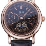 Patek Philippe Geneve Grand Complications Black Dial Tourbillon Rose Gold Bezel Black Band  622157