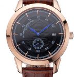 Vacheron Constantin Traditionnelle Black Ship Dial Rose Gold Case Brown Leather Strap