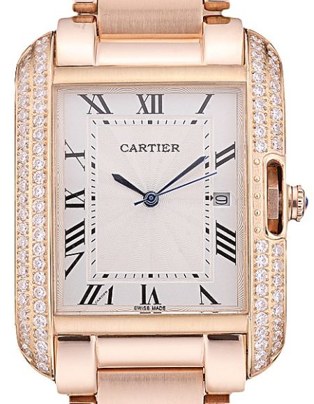 Cartier Tank Anglaise 36mm White Dial Diamonds Rose Gold Case Rose Gold Bracelet