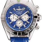 Breitling Chronomat Patrouille De France Blue Dial Stainless Steel Case Blue Leather Strap
