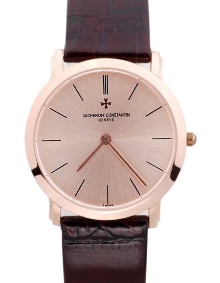 Vacheron Constantin Patrimony Rose Gold Dial Brown Leather Bracelet