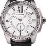 Cartier Calibre De Cartier Small Seconds White Dial Stainless Steel Case Black Leather Strap