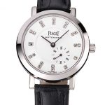 Swiss Piaget Altiplano Date Automatic White Dial Diamond Markers Stainless Steel Case Black Leather Strap