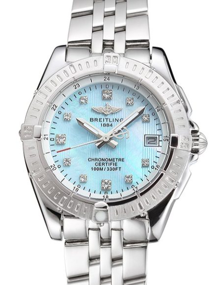 Breitling Colt Lady Light Blue Dial Diamond Hour Marks Stainless Steel Case And Bracelet