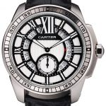 Cartier Calibre De Cartier Small Seconds Black And White Dial Stainless Steel Case Black Leather Strap