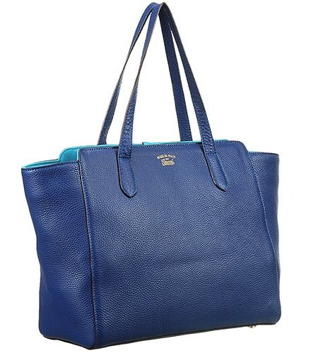 Gucci Swing Leather Tote Dark Blue Medium 607683