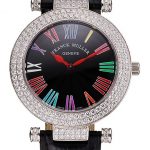 Franck Muller Double Mistery Ronde Black Dial Stainless Steel Case Black Leather Strap