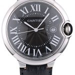 Cartier Ballon Bleu 42mm Black Dial Stainless Steel Case Black Leather Bracelet