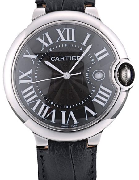 Cartier Ballon Bleu 42mm Black Dial Stainless Steel Case Black Leather Bracelet