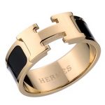 Hermes Replica Black Ceramic Logo Cut Gold Ring