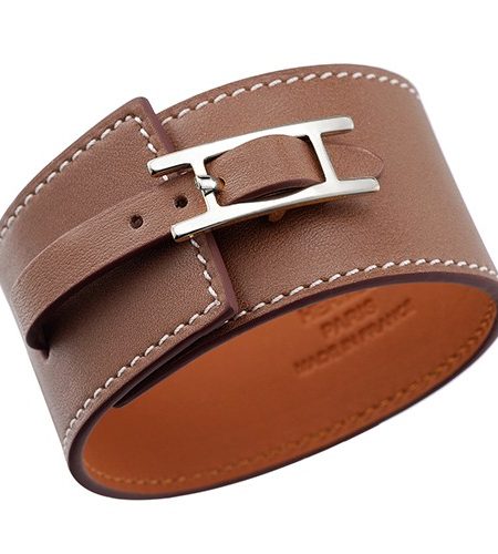Hermes Hapi Wide Taupe Leather Silver Hardware Bracelet 700598