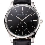 Patek Philippe Calatrava Date Black Dial Stainless Steel Case Black Leather Strap