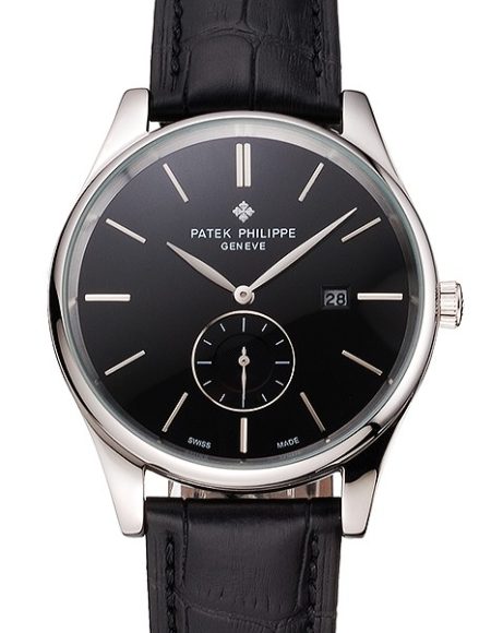 Patek Philippe Calatrava Date Black Dial Stainless Steel Case Black Leather Strap