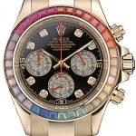 Rolex Daytona Cosmograph Rainbow Crystals Bezel Rose Gold Strap Black Dial 80251