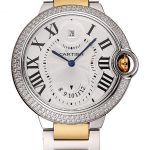 Swiss Cartier Ballon Bleu Two Timezone White Dial Diamond Case Gold And Silver Bracelet 1453876